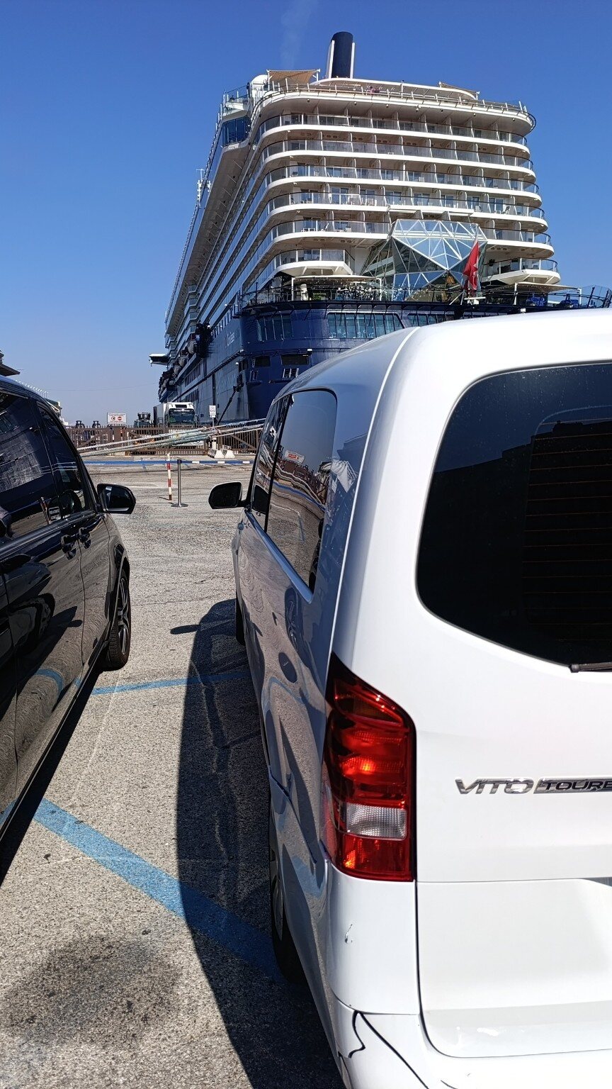 Rear view of Mercedes Vito at a cruise terminal