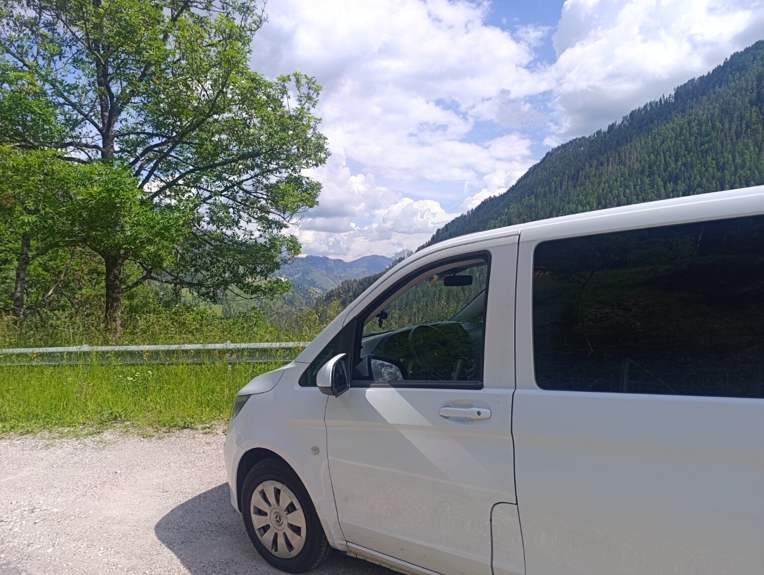 Mercedes Vito on a mountain road in the Dolomites